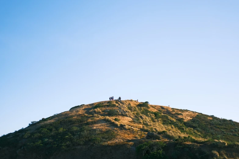 a couple of people on a hillside are taking a break