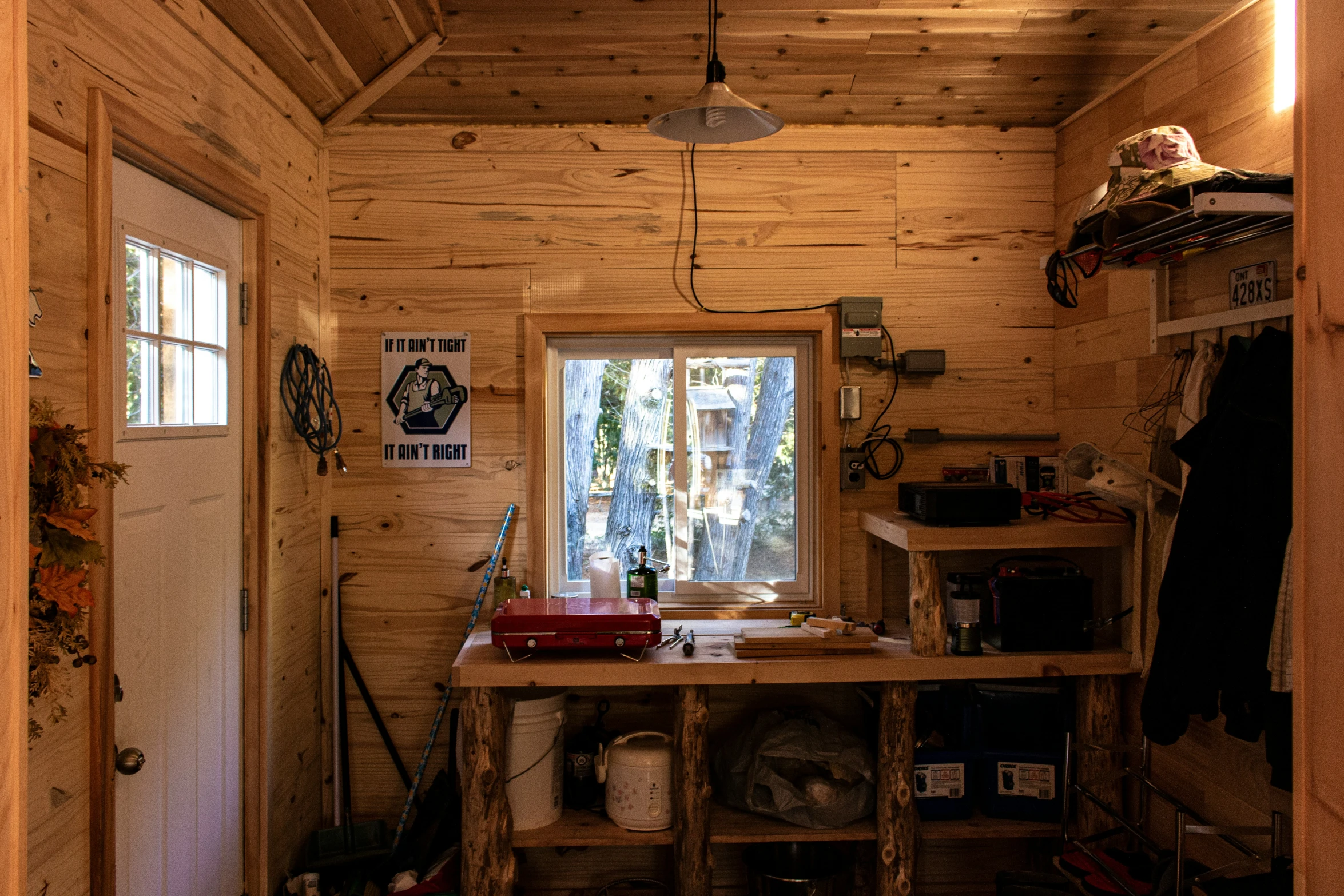 a room that has a desk in it