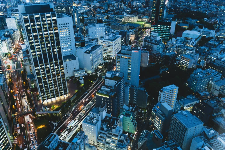 city view at night, from the sky