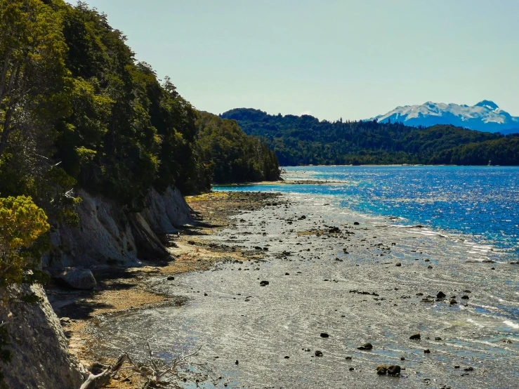 an image of the beach with rocky shoreline