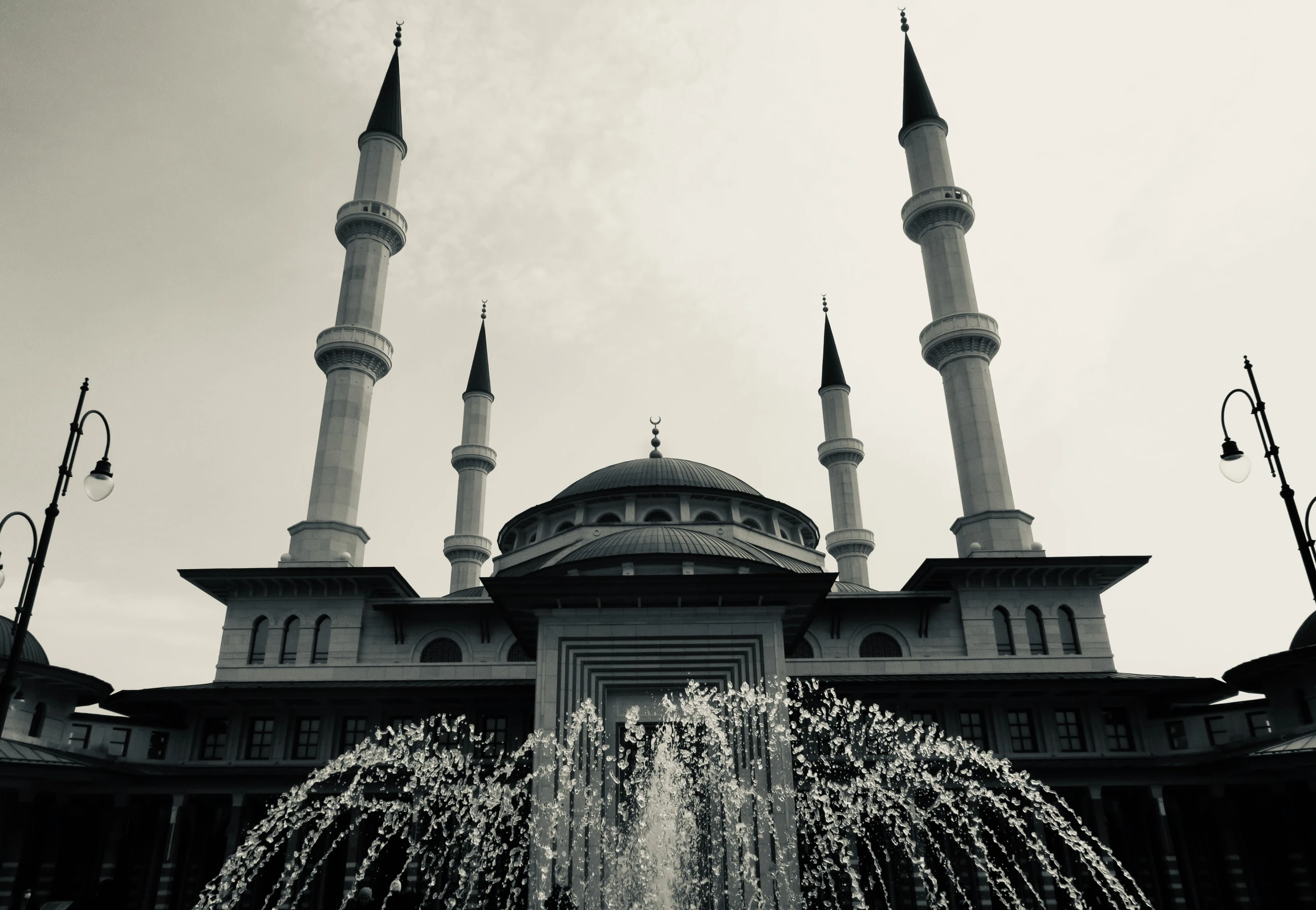 a black and white po of a large building