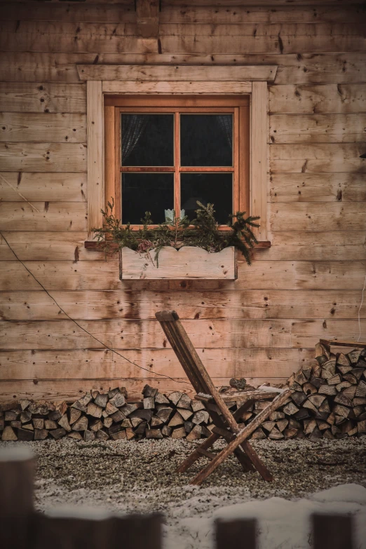 an old window in an old log cabin