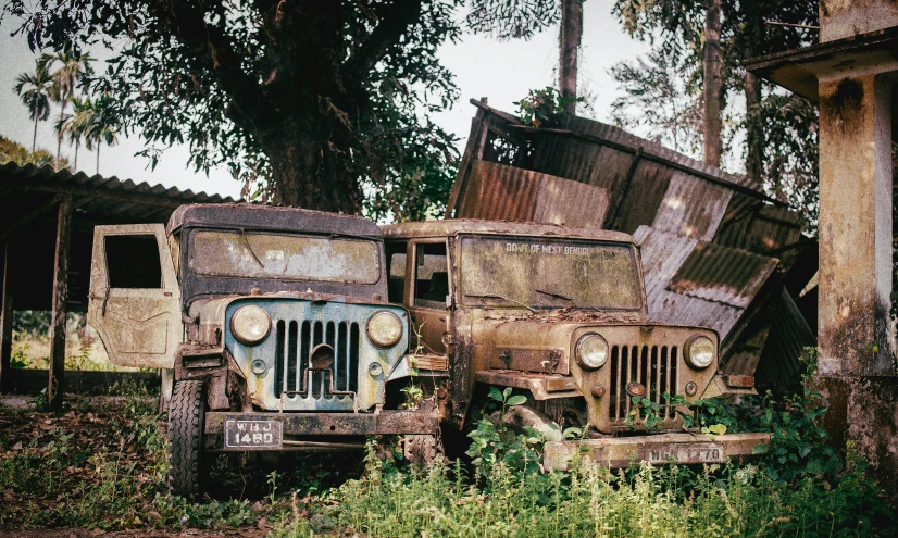 there are two old trucks that have been converted into soing new