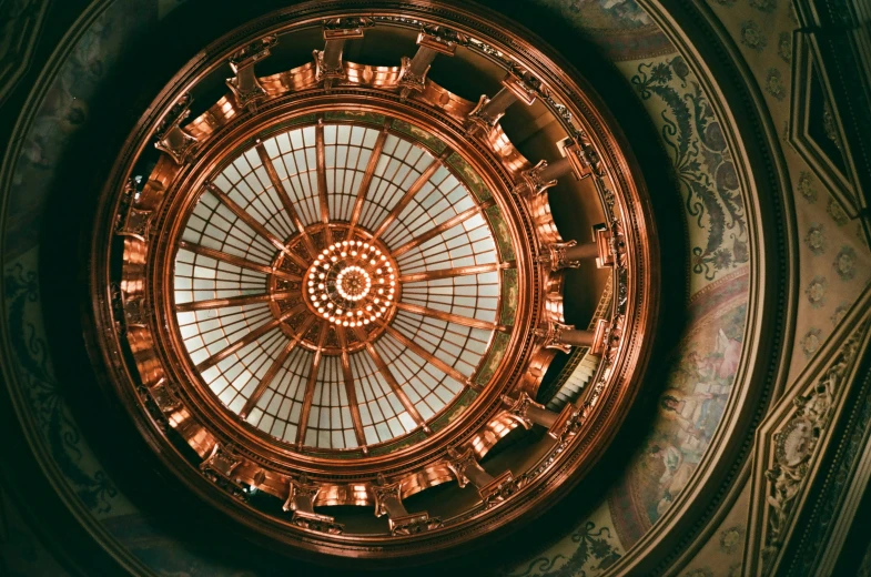 looking up at the glass dome ceiling in a domed room