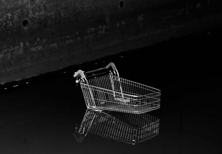 black and white pograph of a shopping cart