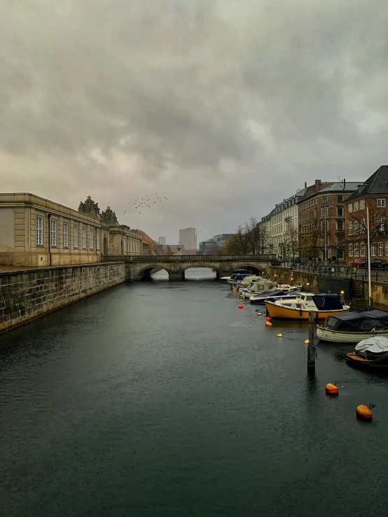 boats on the water of a narrow waterway