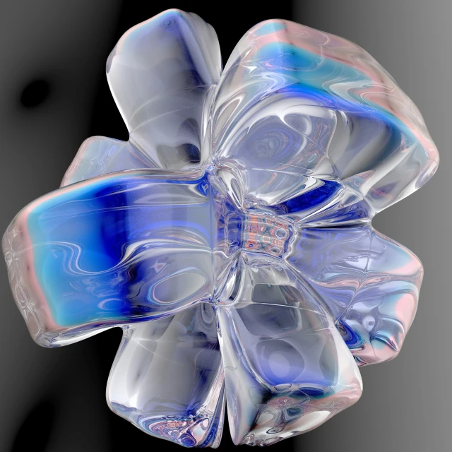 a glass flower with blue accents in the middle