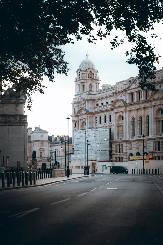 a view of an old building on a deserted street