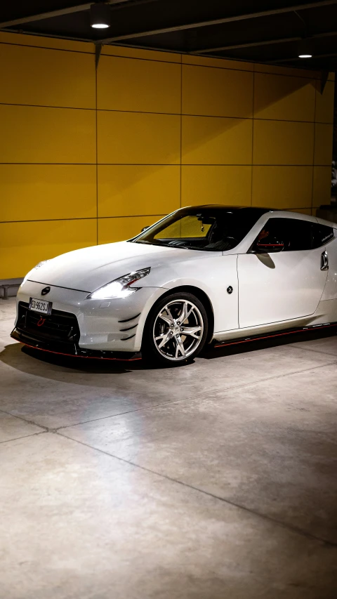 a car parked in an empty garage