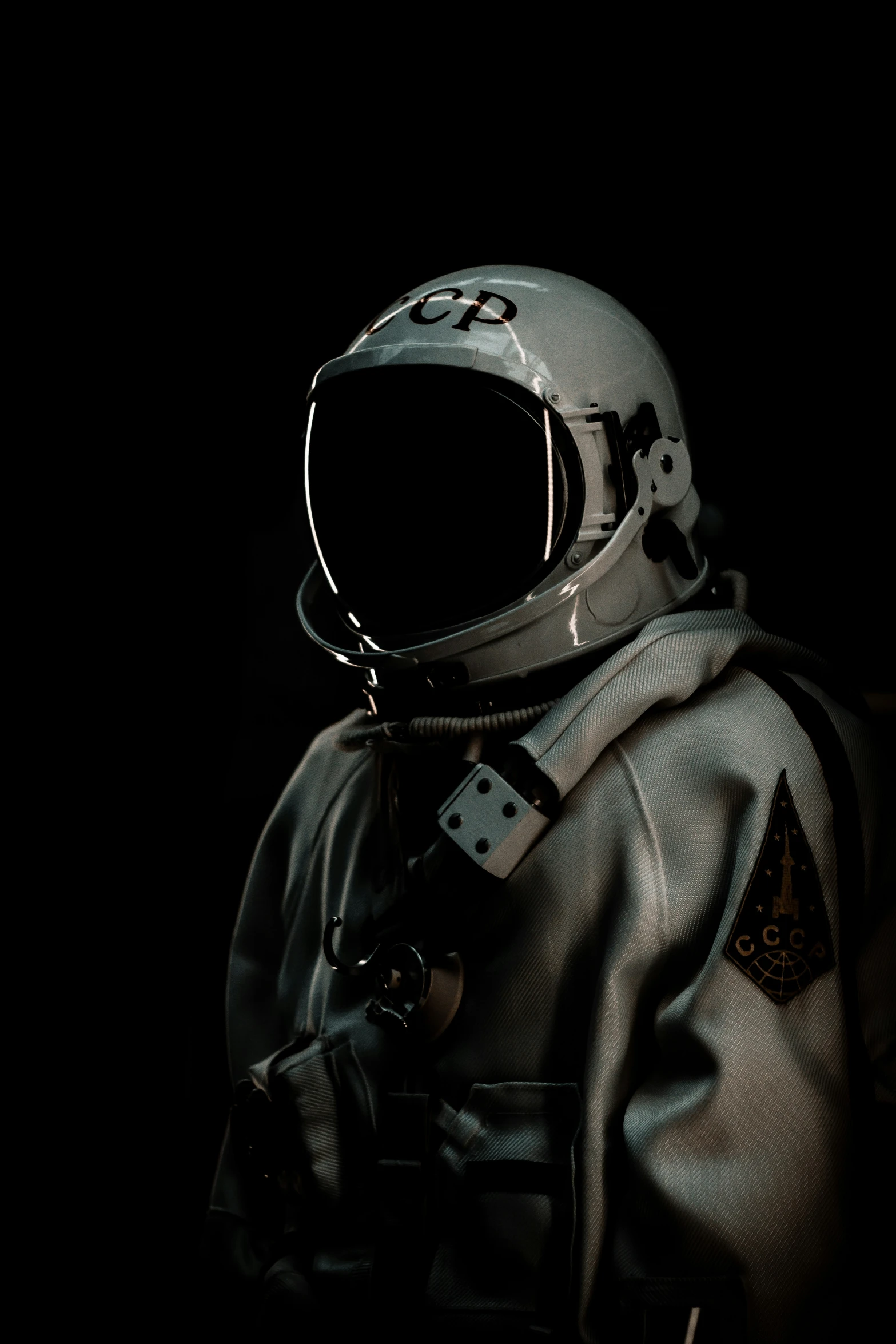 a black and white pograph of a astronaut's spacesuit