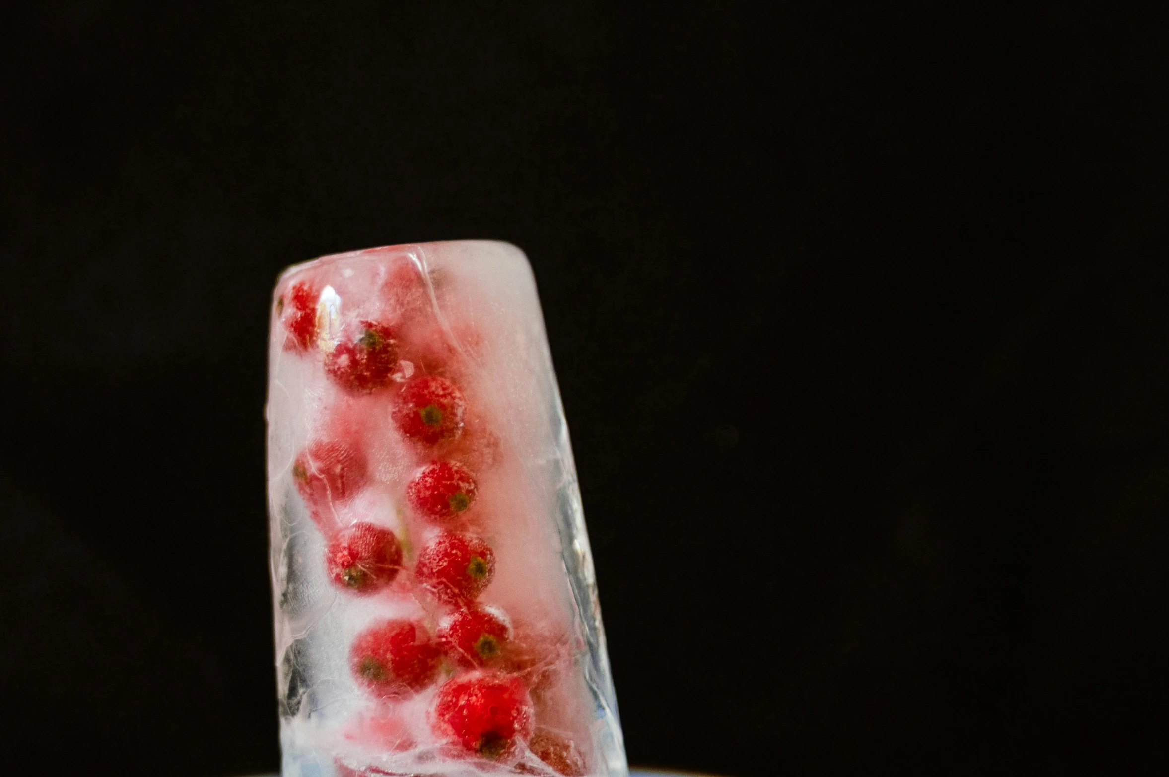 berries frozen in ice cubes on table