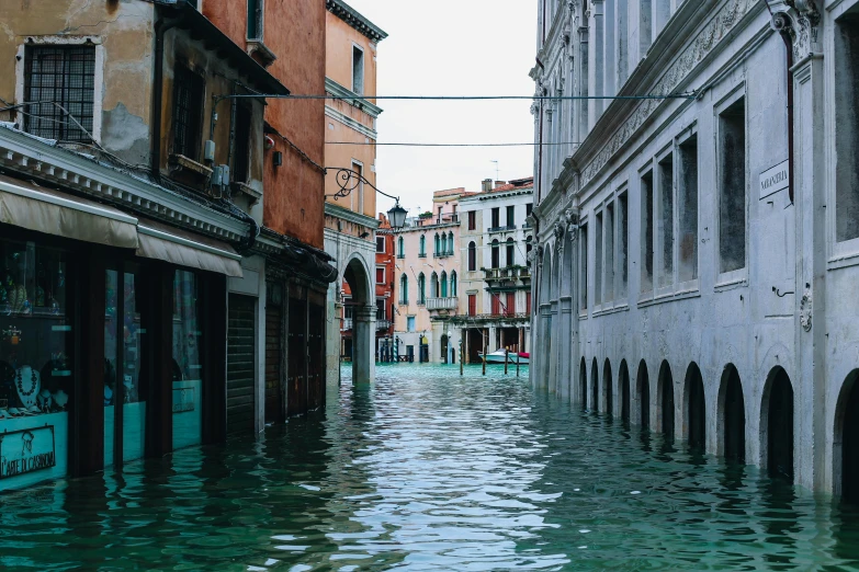 a flooded street in a european city