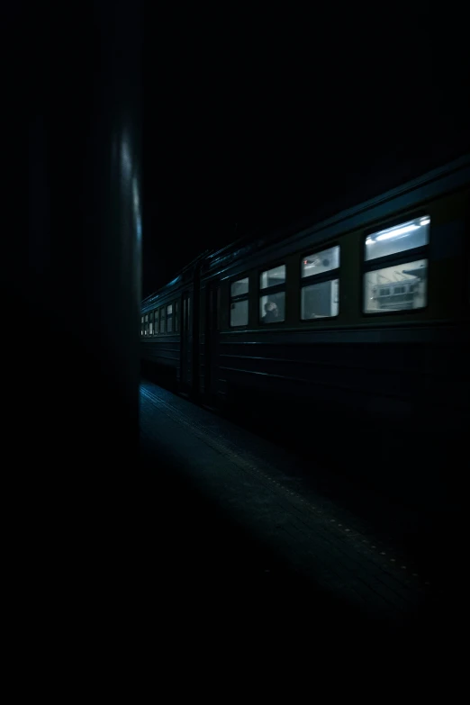 the train is traveling along in the dark