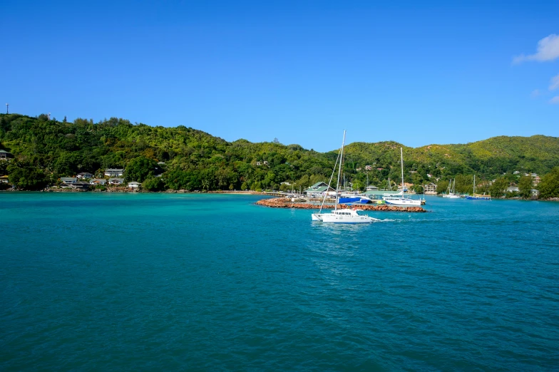 a bay with boats sailing in it on the water