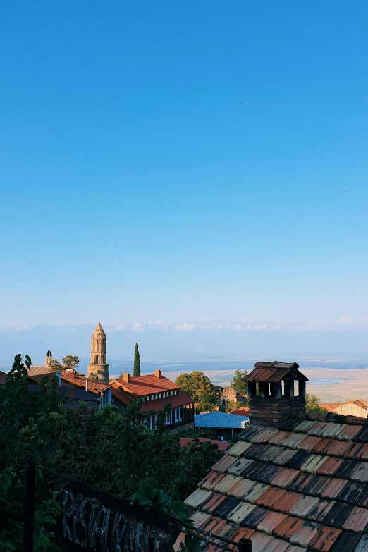 a view of the buildings in the distance on a clear day