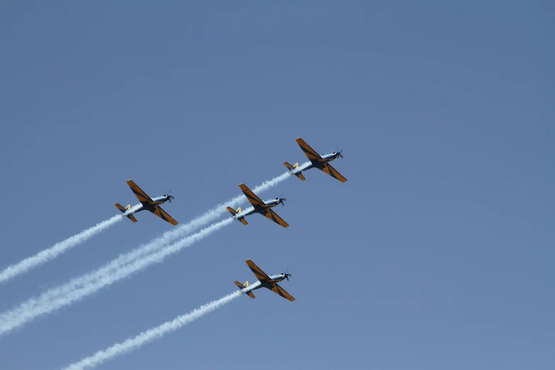 a group of airplanes fly together as they leave their trails behind them