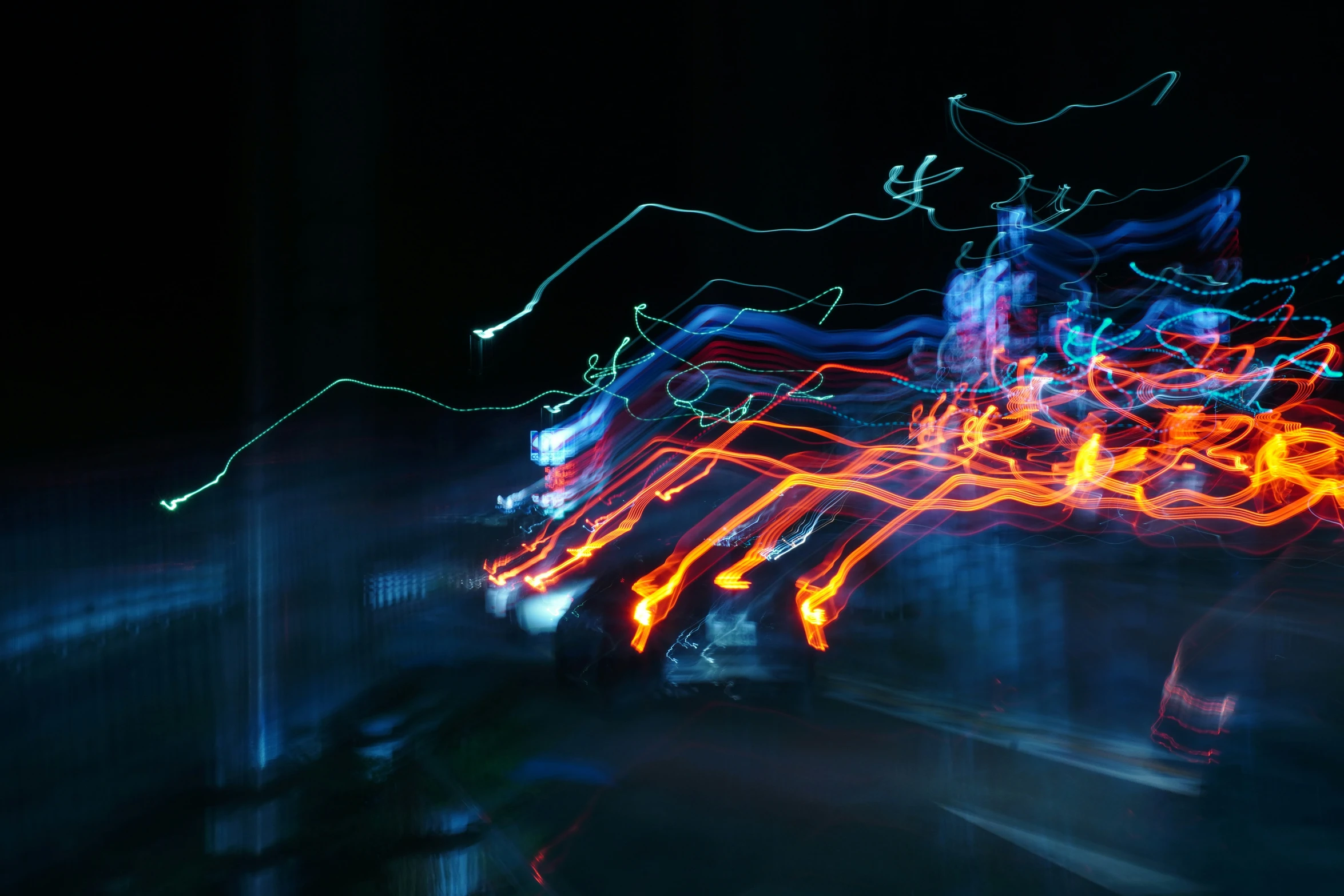 blurred lights on street with building in background