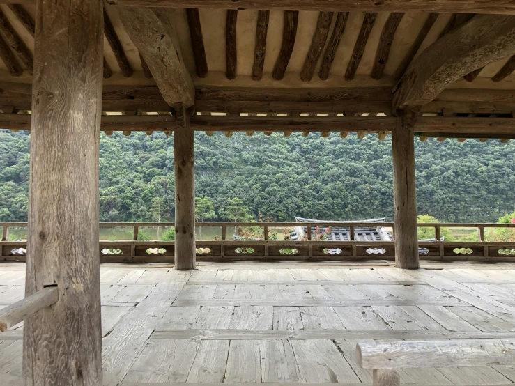 large wooden beams are used for structures in this area