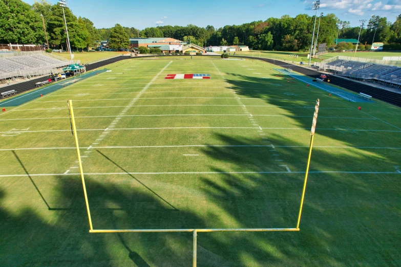 a soccer field with several empty goal posts