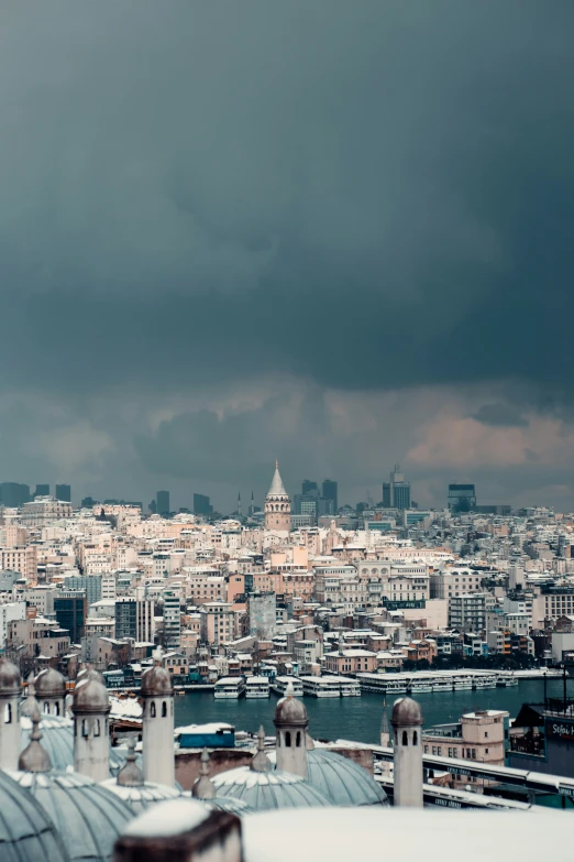 a stormy sky is shown over the city