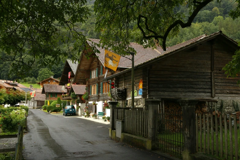 some houses are lined up in the street