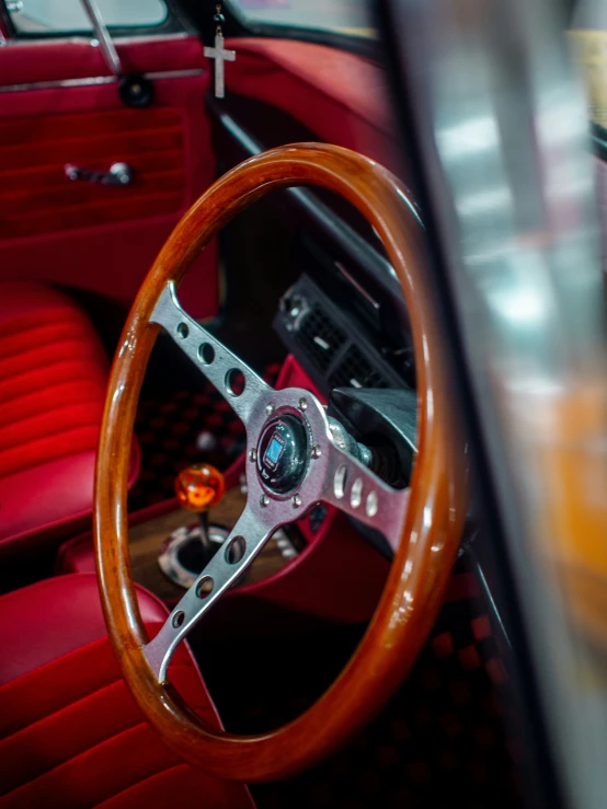 view of a dashboard and the wheel of a car