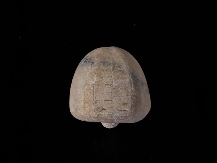 a stone object hanging on a string in a dark room