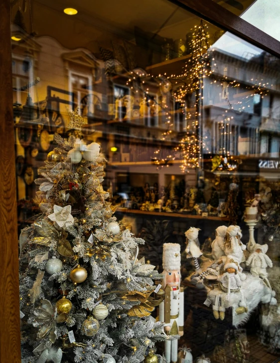 a christmas tree that is in the window