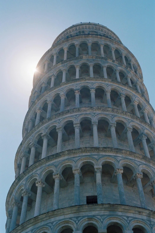 the top of a tall stone building on a clear day