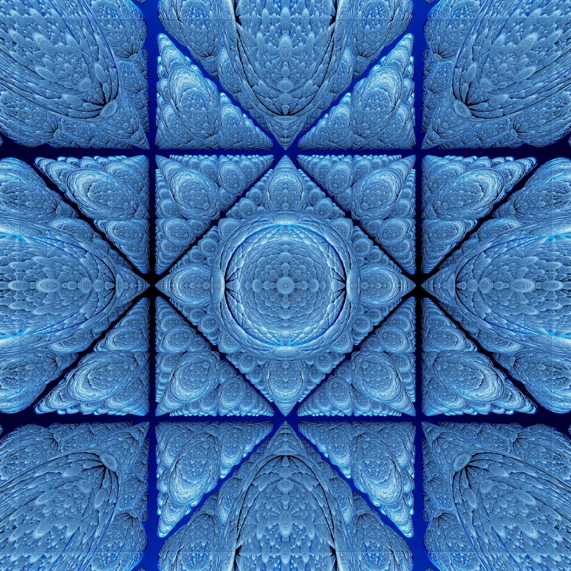blue and white circles in the center of squares