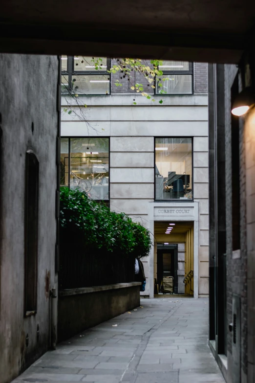 the entrance to a building with people entering it