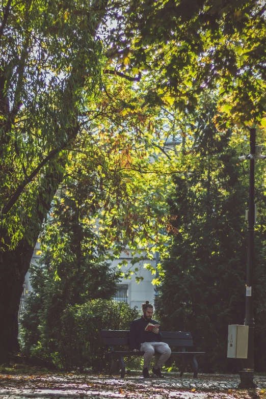 a couple sits on a bench in a park