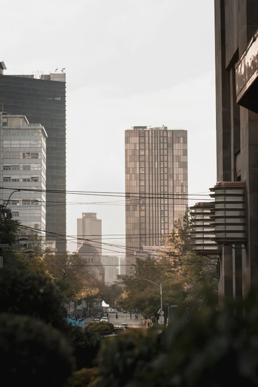 the city skyline looks to be a rainy day