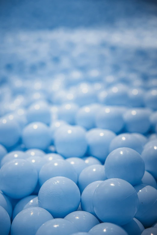 several large balls of white and blue