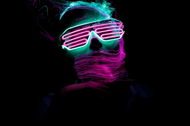 the neon image is showing a man in shades