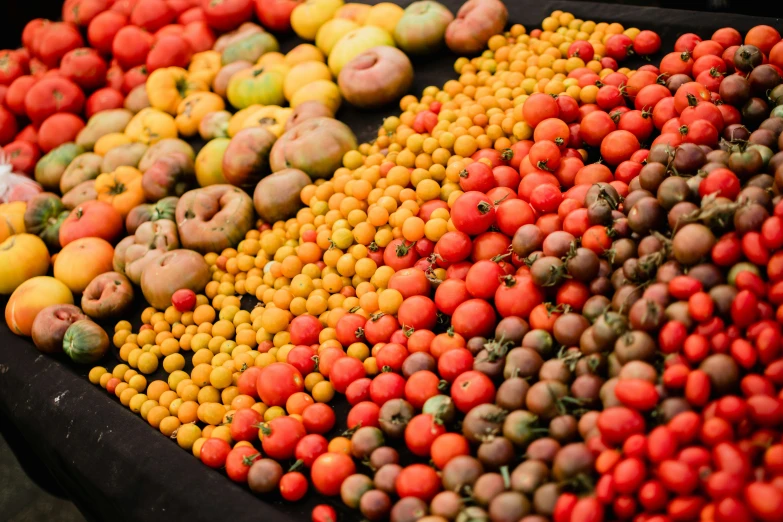 the fruit is displayed in a display case