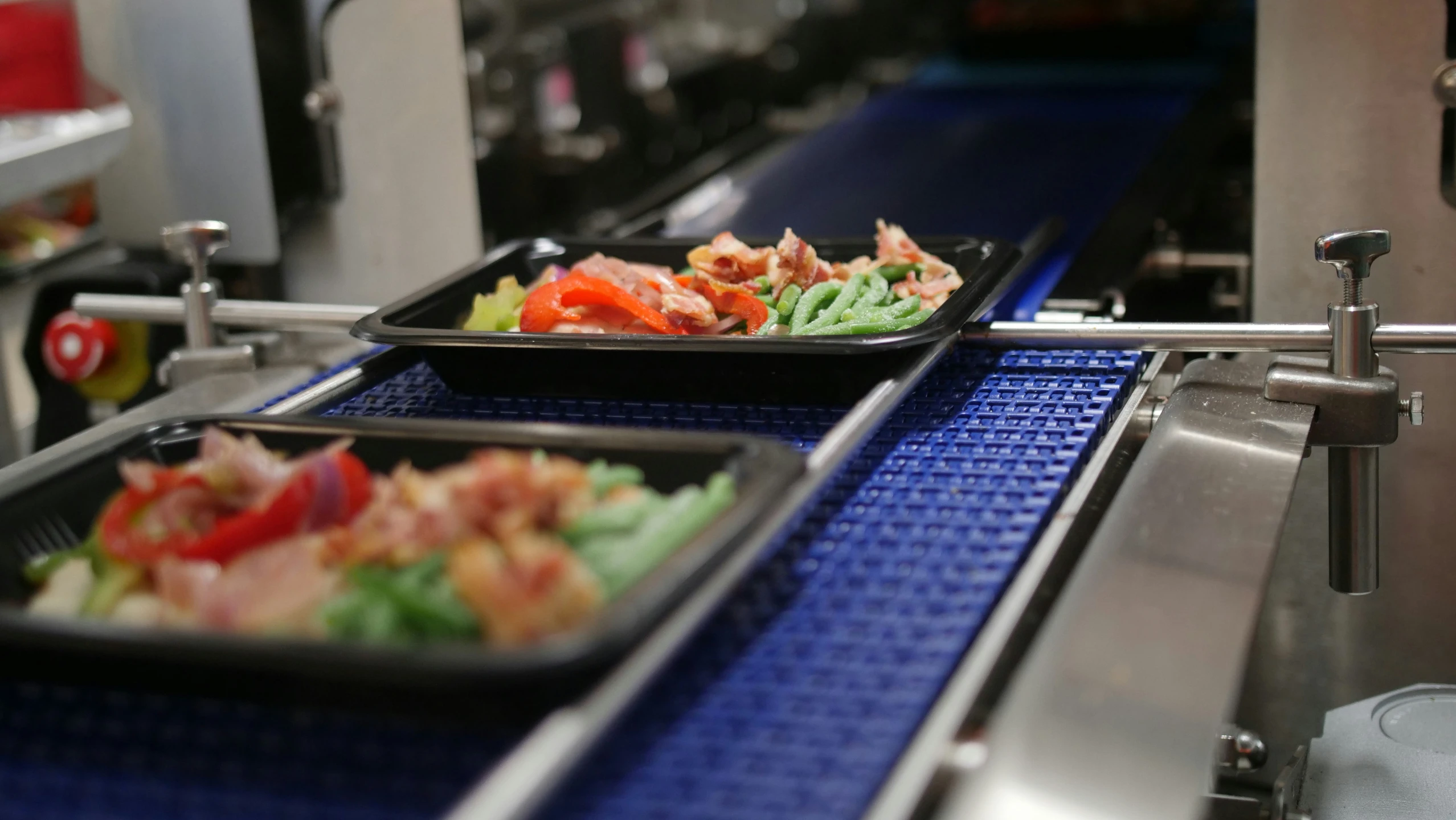 three trays of food sitting on the counter