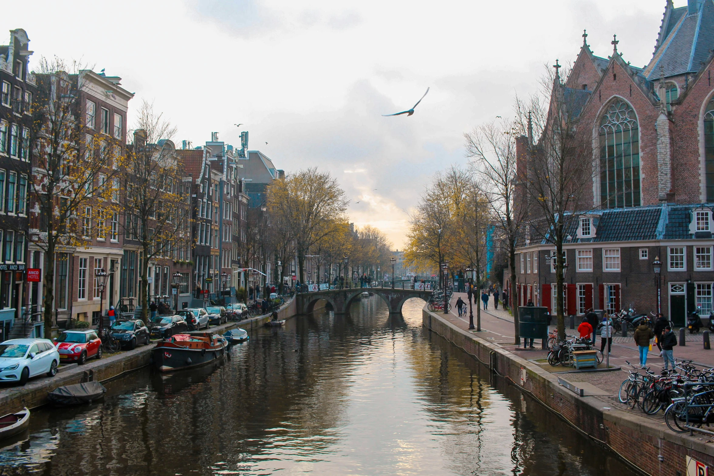 the water runs through an old city canal