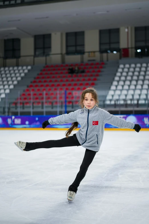 a little girl skating on an ice rink