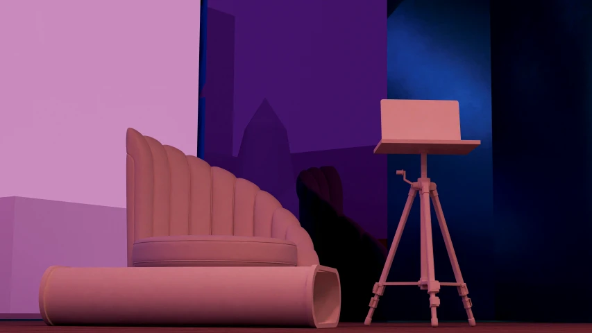 an animation scene of a couch next to a lamp