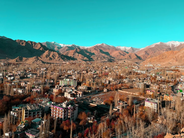 aerial view of a small town nestled in the mountains