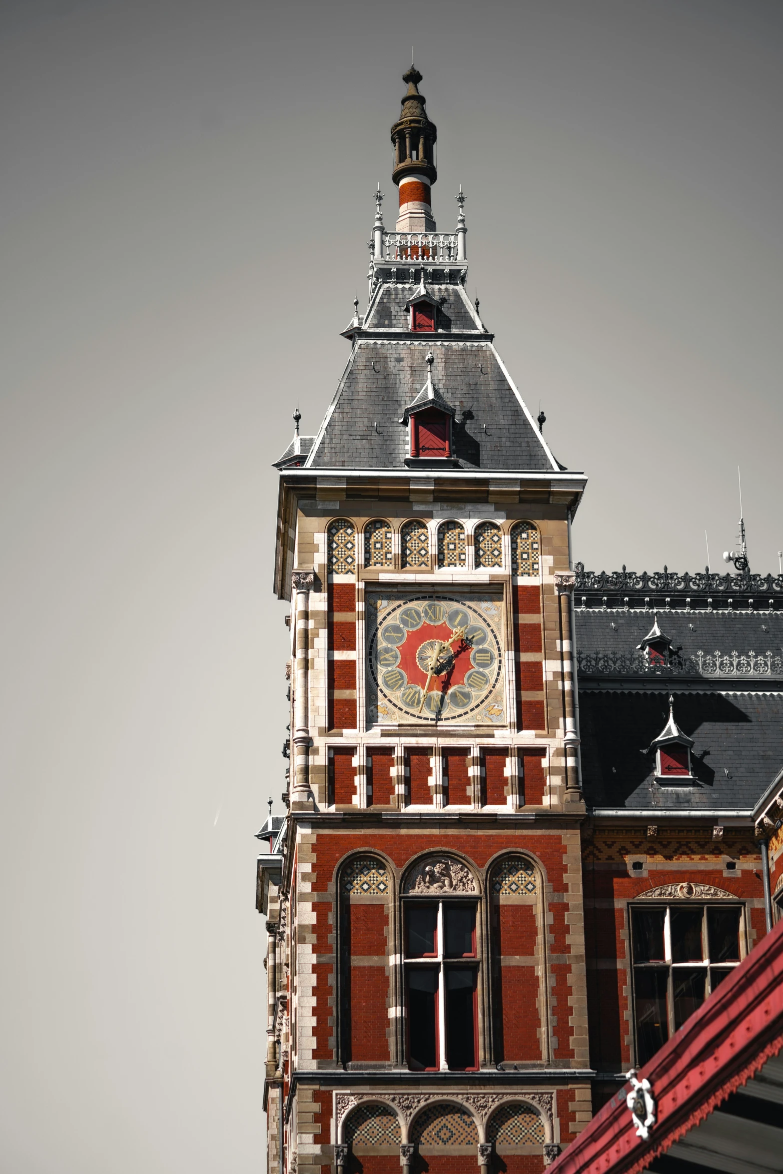 a clock tower near the city center on an overcast day