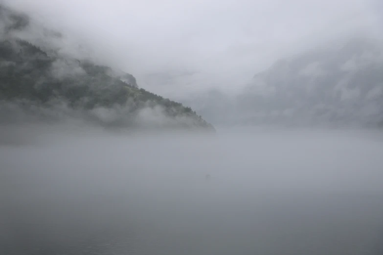 mist on the lake during a gloomy day