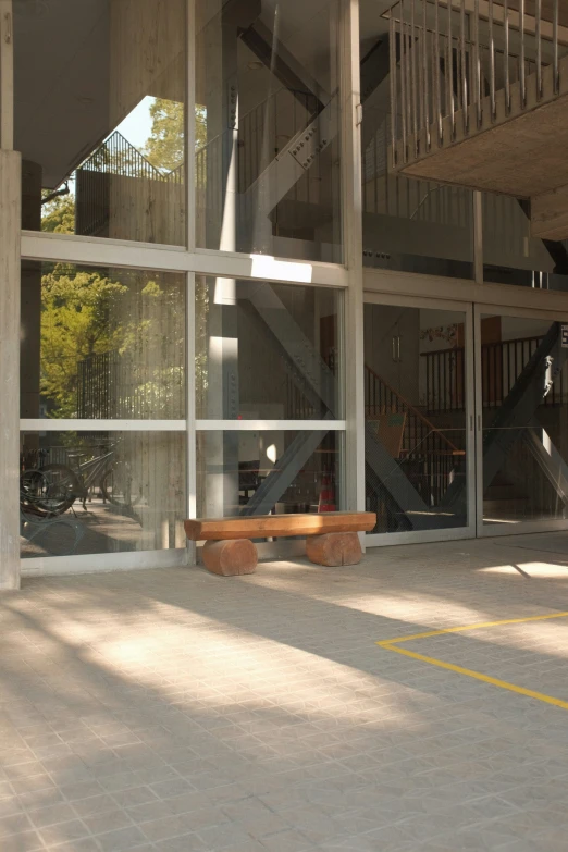 a large concrete building with some stairs in it