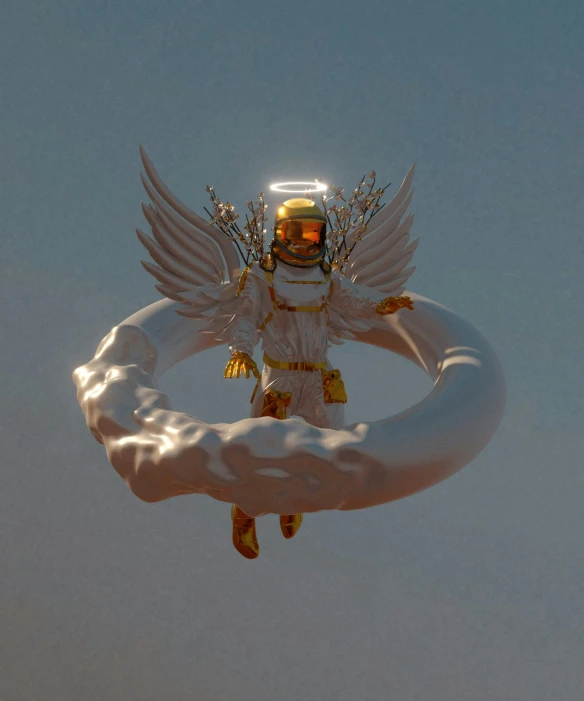 a gold statue of an angel in the sky