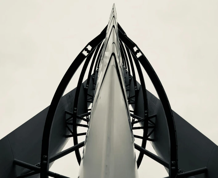 view up the side of an abstract sculpture