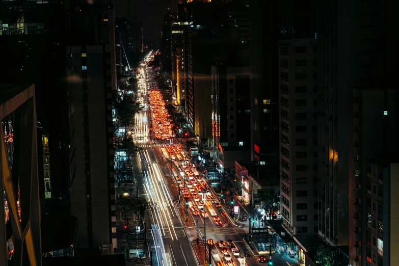 this is an urban roadway in the night