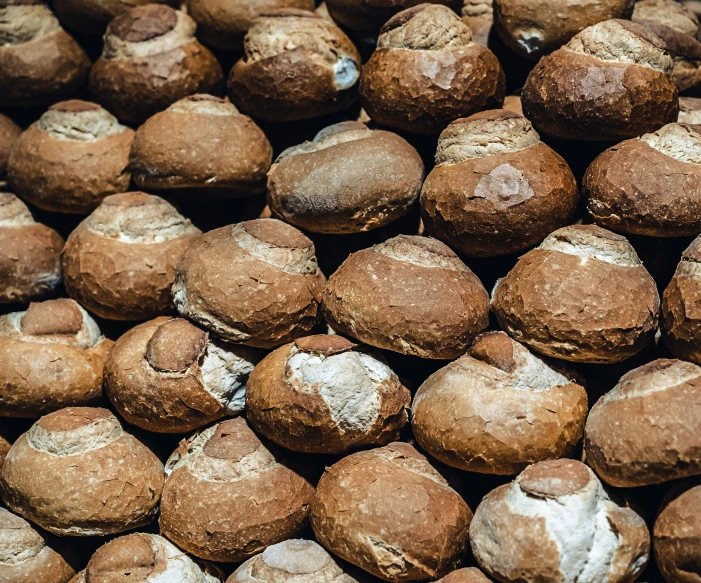 freshly baked bread in a pile piled up