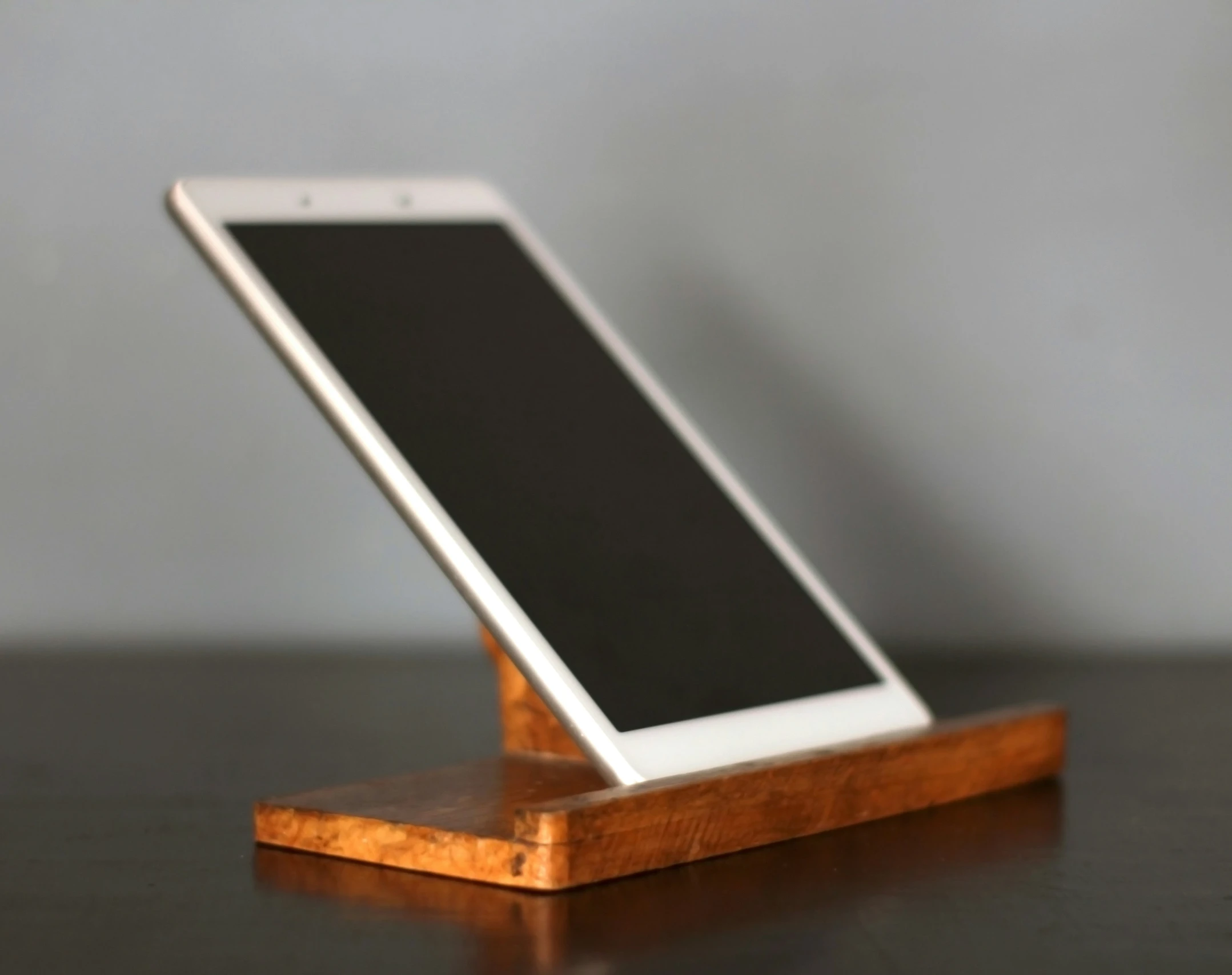 a small wooden dock holding a tablet