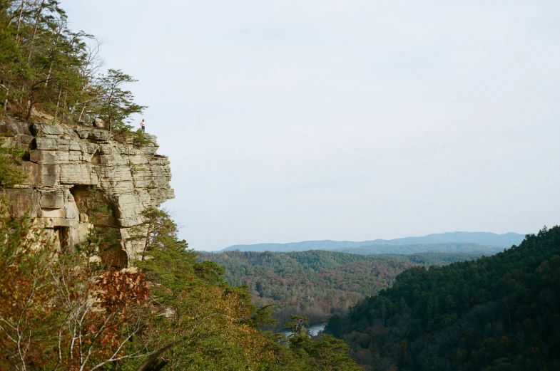 a picture of a mountain with trees and some sky in the background